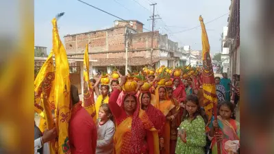 सात दिवसीय श्रीमद्भागवत कथा को लेकर निकाली गयी कलश शोभा यात्रा