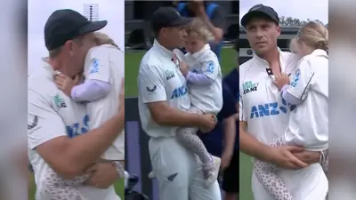 NZ vs ENG: गोद में बेटी, आंखों में आंसू, आखिरी टेस्ट में टीम साउदी का इमोशनल रूप, VIDEO