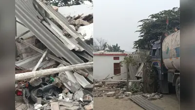 छपरा रोड पर पिकअप से टक्कर के बाद मकान में घुसा टैंकर, मलबे में दब गया पूरा परिवार