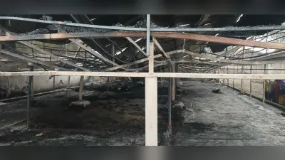 अज्ञात कारणों से लगी आग में लाखों की बकरी व मुर्गा सहित फॉर्म जलकर राख