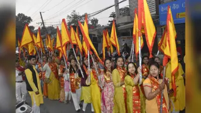 Ranchi News : श्रीराम मंदिर चुटिया से निकली श्याम बाबा की निशान यात्रा, फूलों की वर्षा हुई