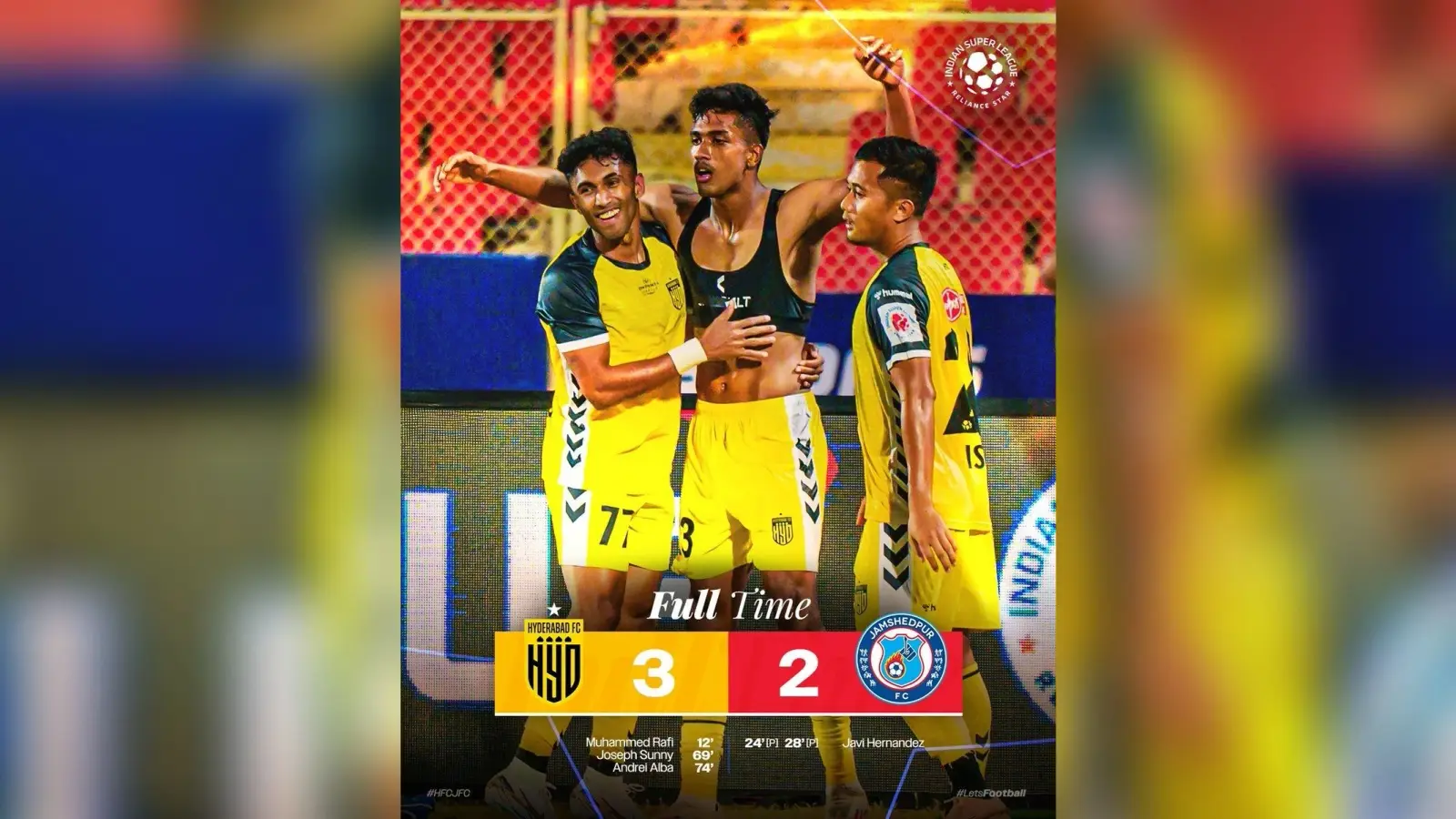 ISL JFC DEFEATED BY HYDRABAD : हैदराबाद एफसी ने जमशेदपुर एफसी को दी मात