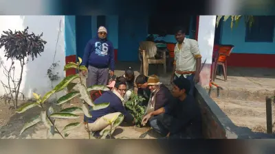पोषण वाटिका से आदर्श मध्य विद्यालय बेलदौर में किया गया पौधरोपण