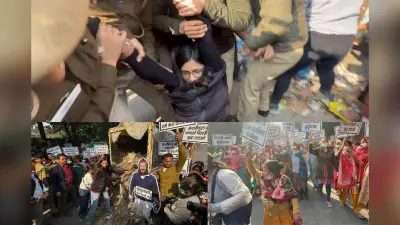 AAP: केजरीवाल के आवास के बाहर स्वाति मालीवाल ने सफाई को लेकर किया प्रदर्शन
