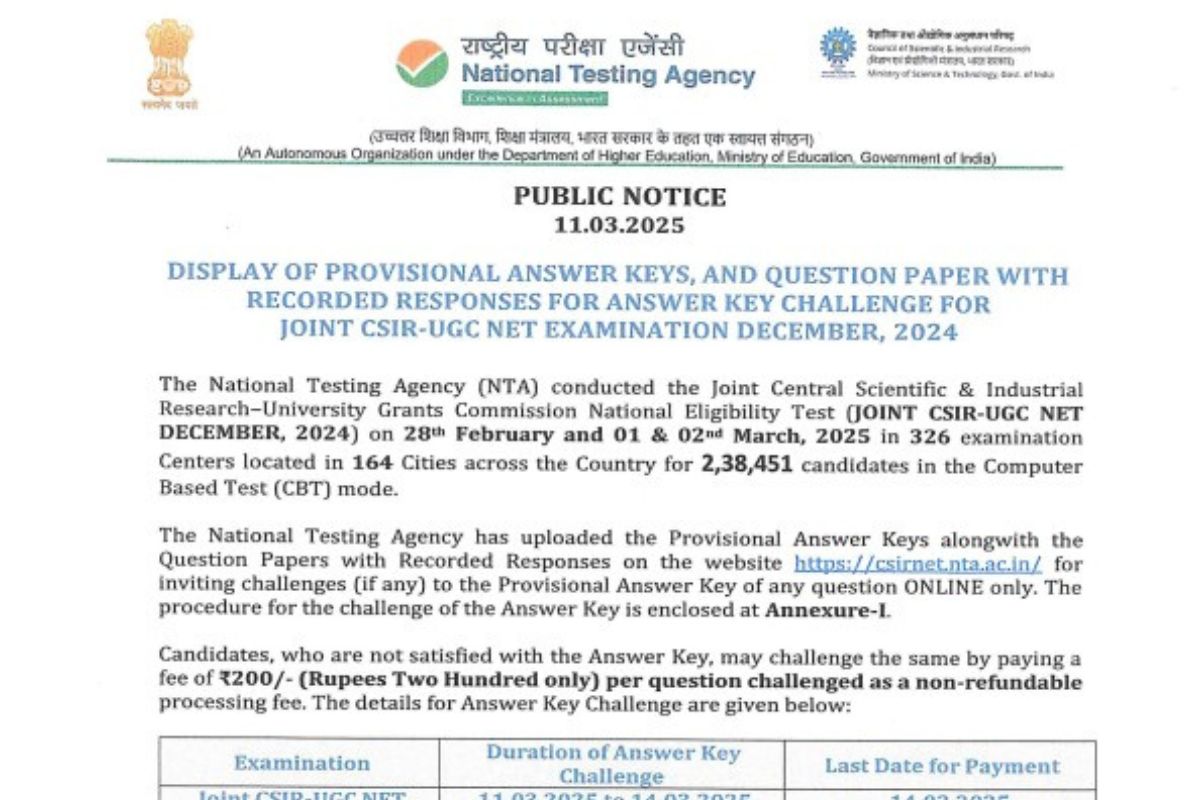 CSIR UGC NET Answer Key: यूजीसी नेट परीक्षा की आंसर-की जारी, ऐसे करें चेक