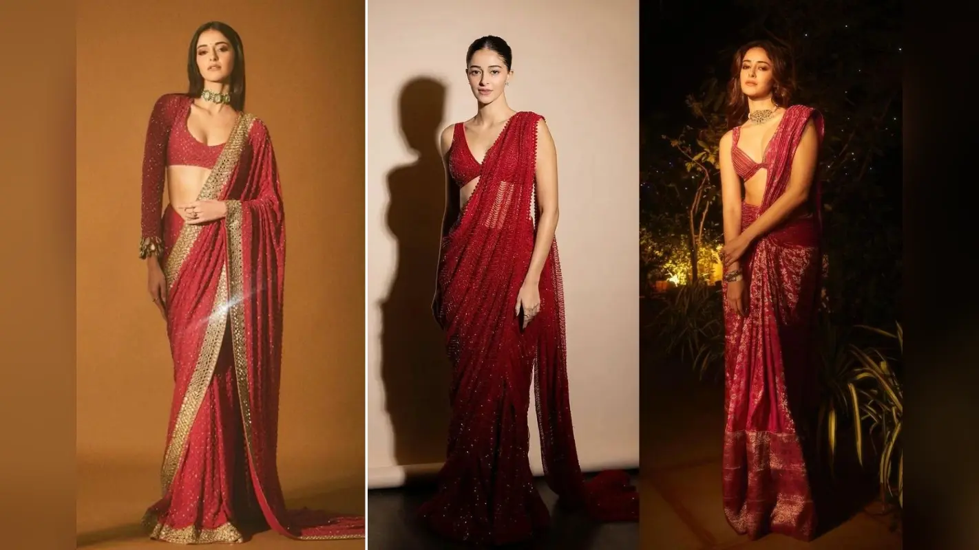 Ananya Pandey Red Saree Look: स्लिम फिगर पर ट्राई करें अनन्या पांडे के ये लेटेस्ट रेड साड़ी डिजाइन