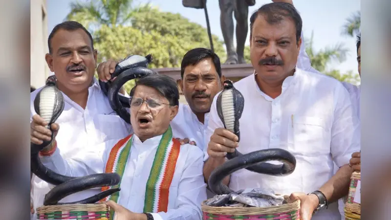 Watch Video : टोकरी में सांप लेकर विधानसभा पहुंचे कांग्रेस विधायक