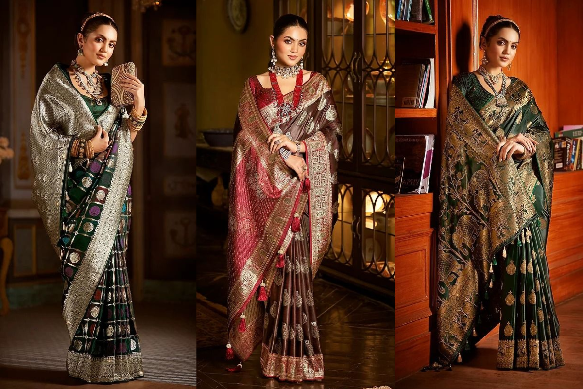 Red Banarasi Saree for Vat Savitri Vrat with golden zari border

