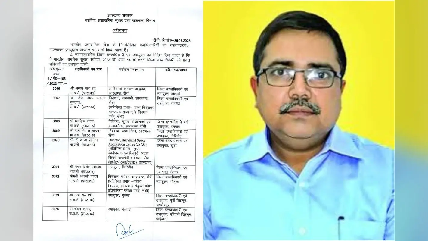 IAS Transfer & Posting: झारखंड में 20 IAS अफसरों का तबादला, अजय नाथ झा को बोकारो की कमान, देखें पूरी लिस्ट