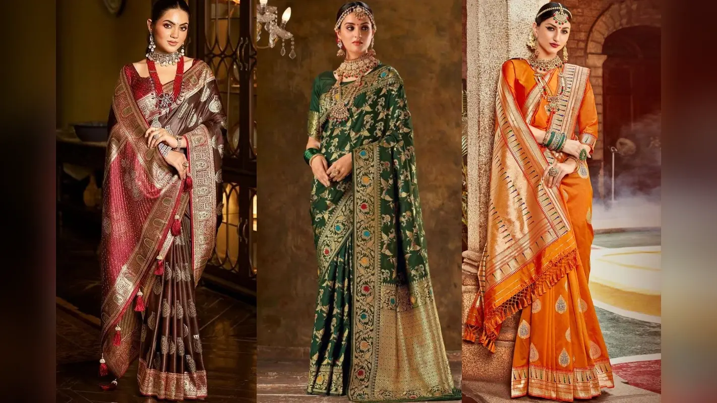 Banarasi Saree for Vat Savitri Vrat: चुनें ये पारंपरिक और ट्रेंडिंग रंग की बनारसी साड़ियां देखें लाल हरे पीले गुलाबी रंगों के बेहतरीन ऑप्शन