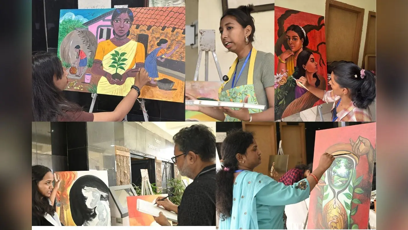 Women Painting Workshop: रांची में महिला चित्रकारों ने बनायीं बोलती तस्वीरें, पेंटिंग में दिखा जलवायु परिवर्तन का दर्द