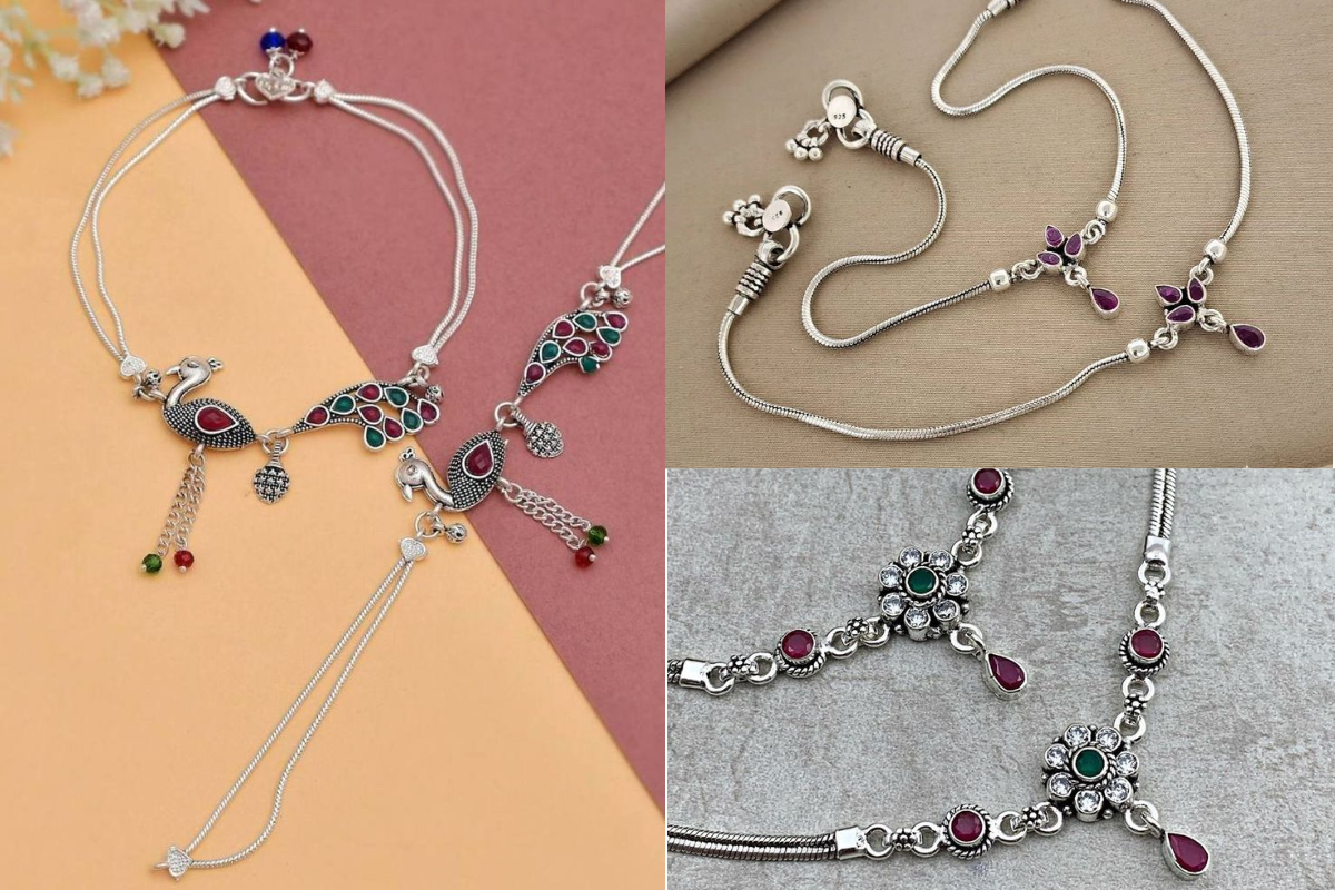 Modern Silver Payal Design Hartalika Teej Gift