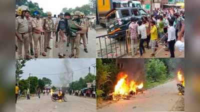 प्रयागराज में चंद्रशेखर को दलित से मिलने से रोका, भड़की भीड़ ने पलट दी डायल 100 और गाड़ियों में लगाई आग