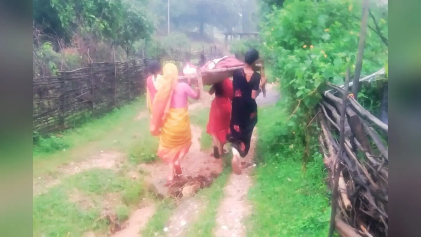 खटिया पर सिस्टम : गोमिया के हरैयाडीह की सड़क बदहाल, बीमार को खाट पर ले गयीं महिलाएं