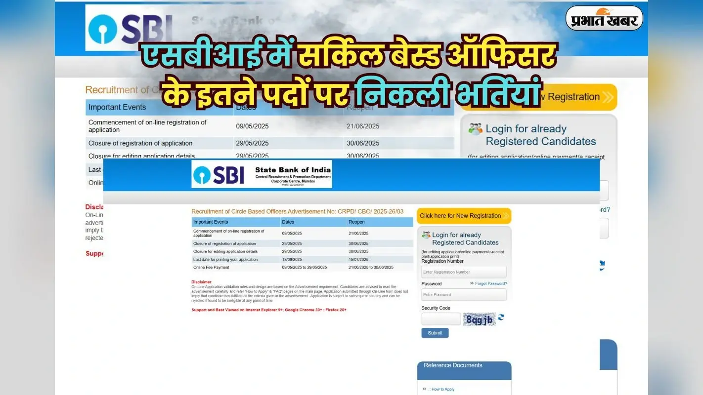 SBI CBO Recruitment 2025: एसबीआई में सर्किल बेस्ड ऑफिसर के इतने पदों पर निकली भर्तियां, जल्द करें आवेदन