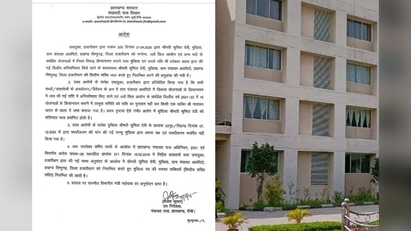 झारखंड की एक महिला मुखिया पर गिरी गाज, सस्पेंड करने के साथ वित्तीय शक्तियां जब्त