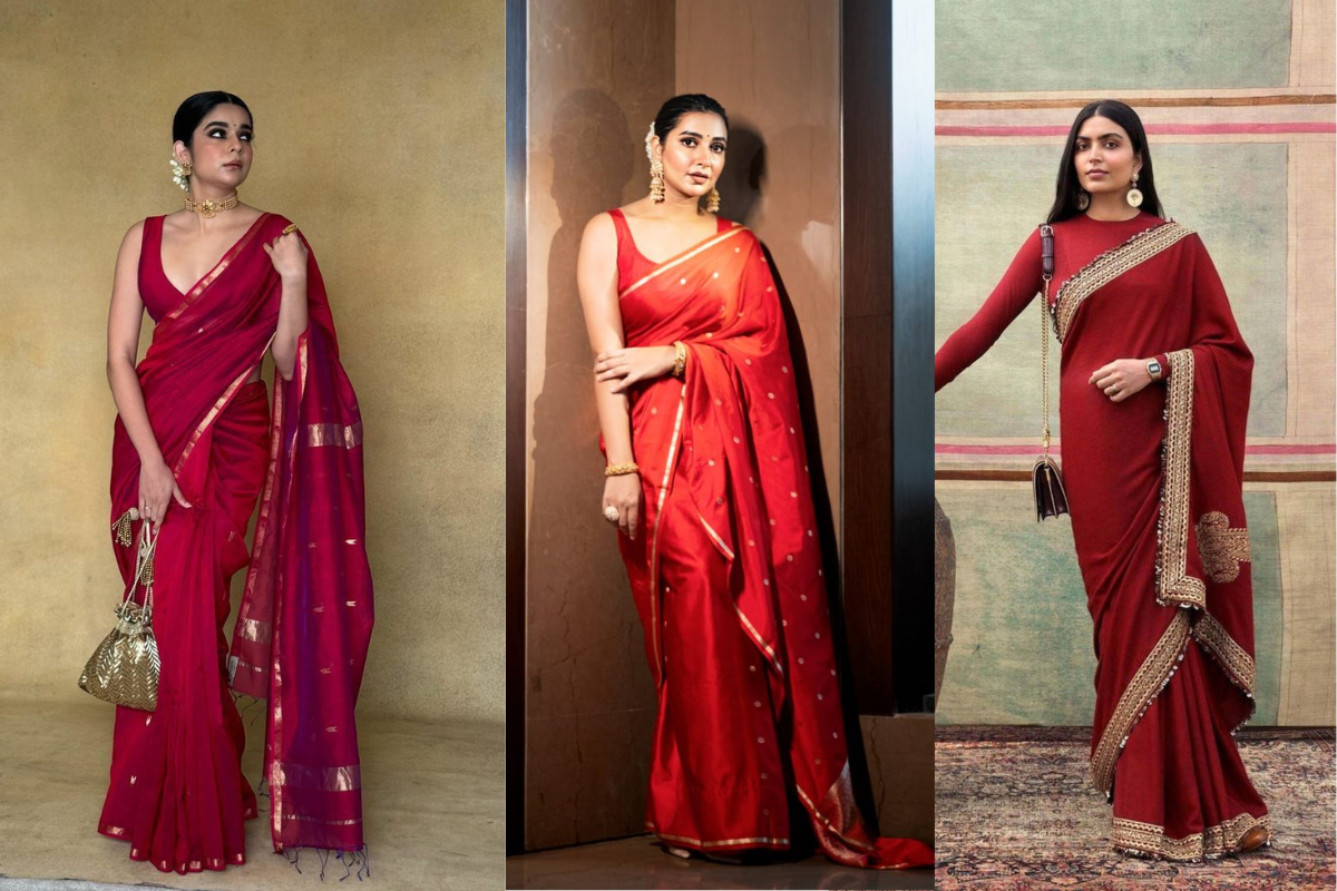 Stylish woman walking pose in ethnic suit for Teej photography shoot.