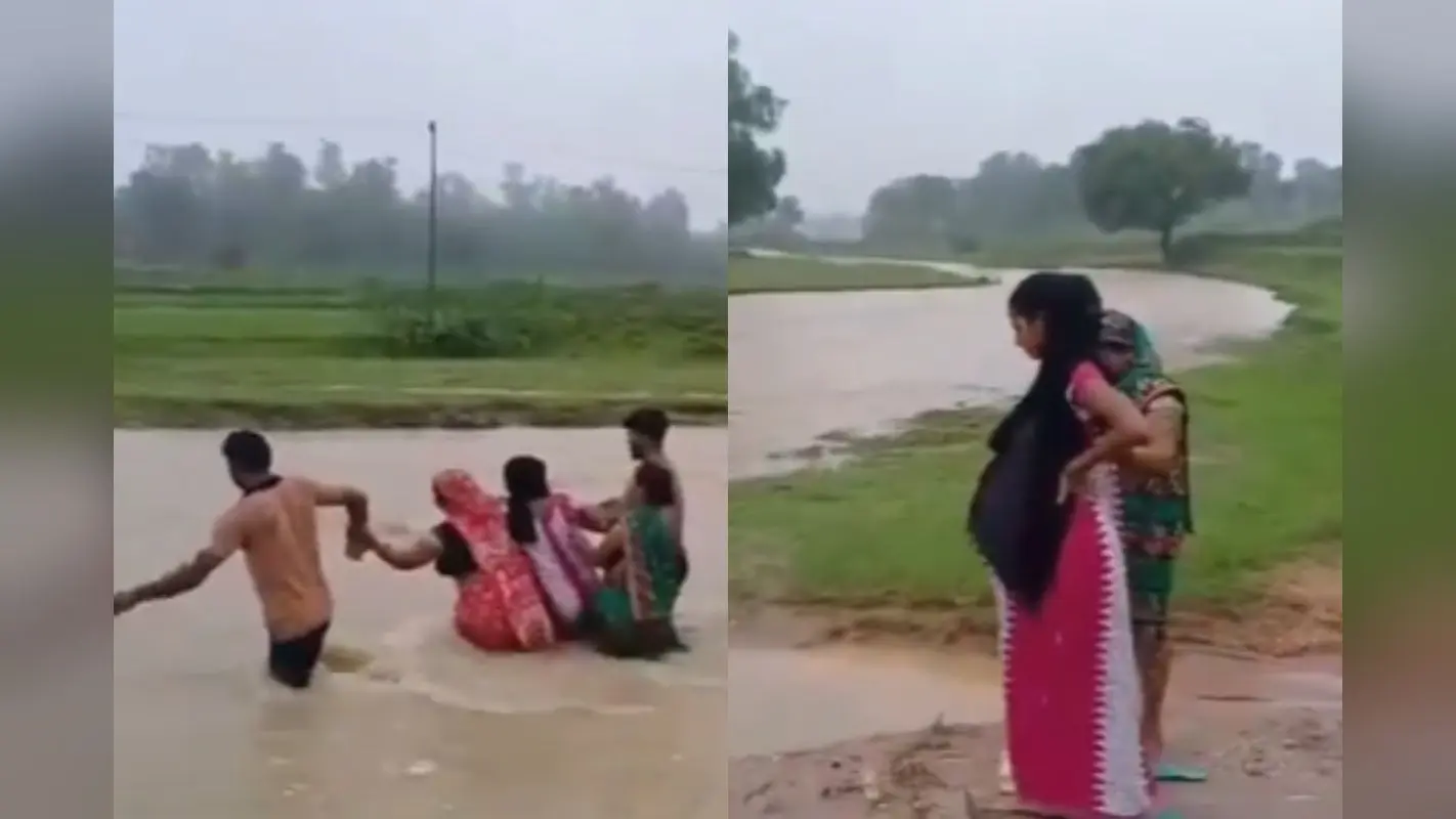 Video: जैसे-तैसे नदी पार कर रही दर्द से कराहती प्रेग्नेंट महिला, वीडियो में देखिए लोगों ने कैसे बचाई जान