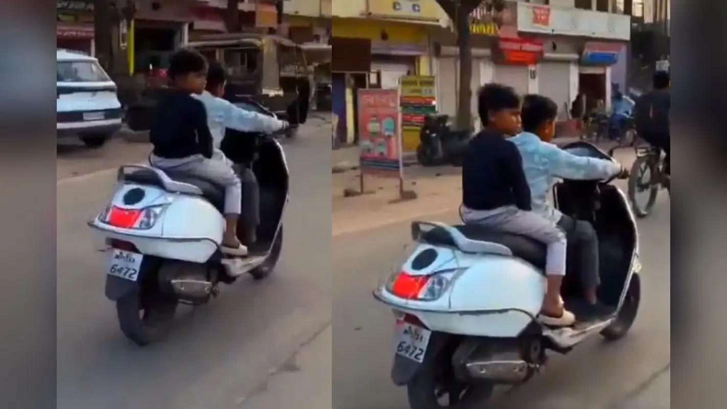 Viral Video: मजे से स्कूटी भगाते दिखे बच्चे, दोनों की उम्र जोड़कर भी 18 साल नहीं, नियमों की उड़ाई धज्जियां