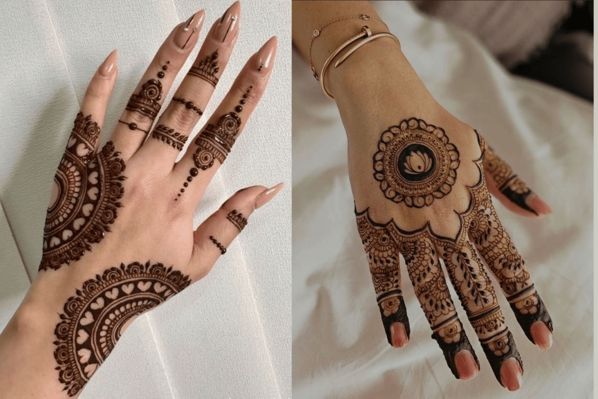 Traditional Arabic mehndi design with bold floral and geometric patterns on the hand