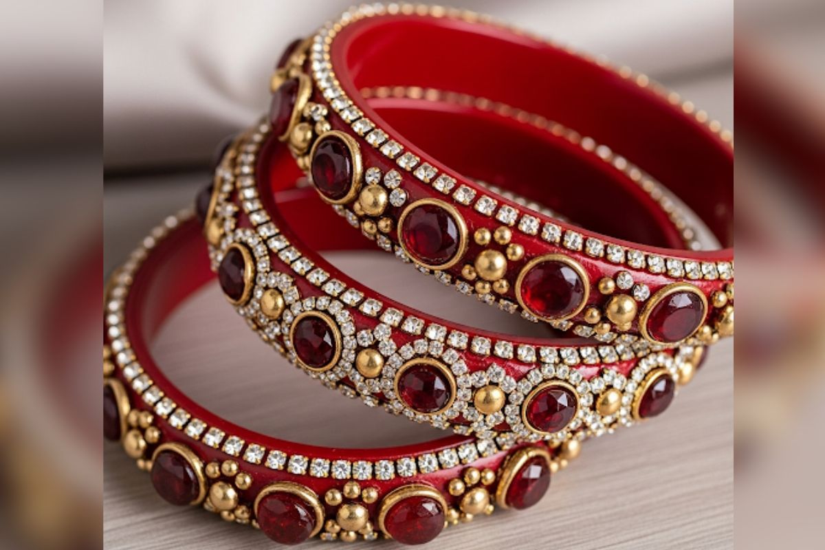 Stone Work Red Bangles(AI image)