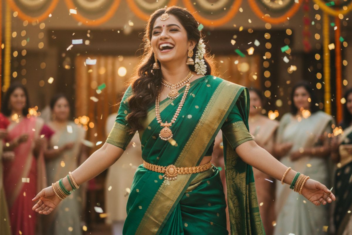 green saree silk