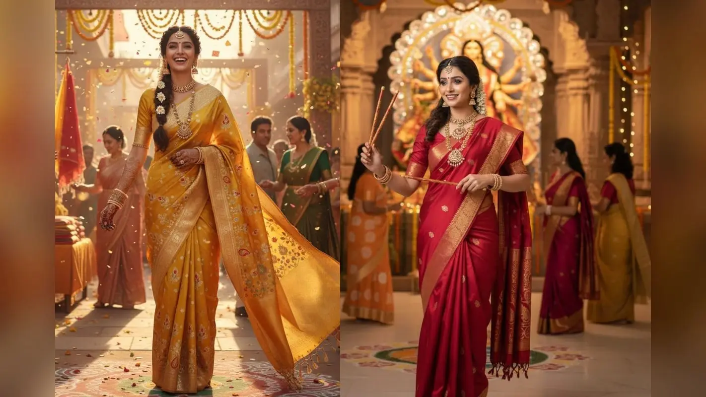 Navratri Saree Design Ideas: नवरात्रि में हर दिन अलग रंग की साड़ी पहनकर पाएं बेस्ट लुक, नौ दिनों के लिए स्टाइल आइडियाज