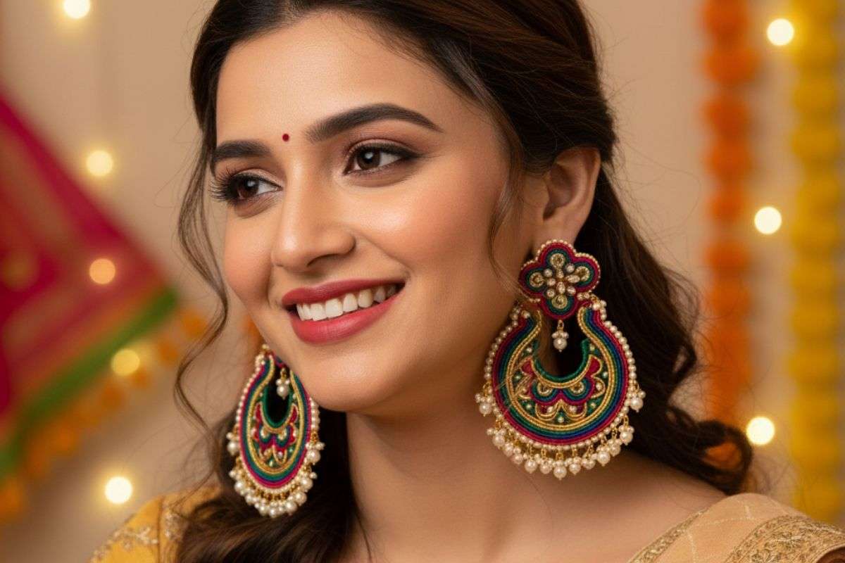 thread work earring design