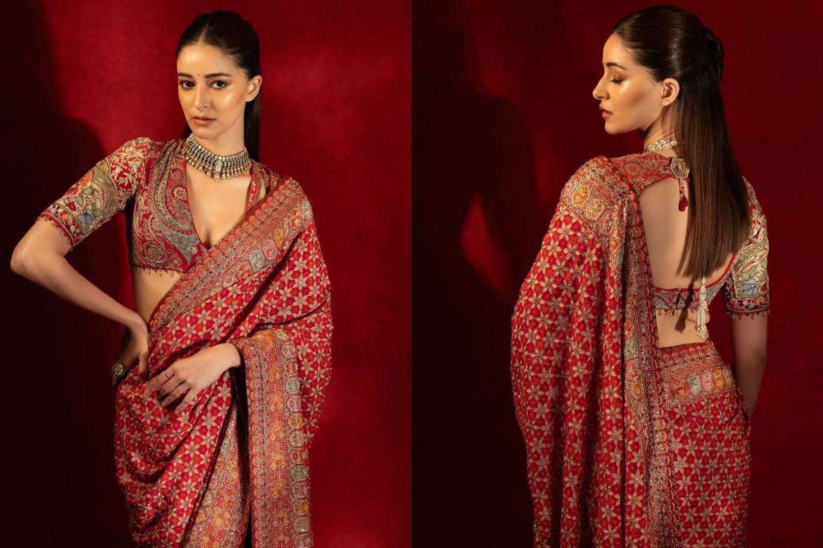 Ananya Pandey Red Saree Blouse Design