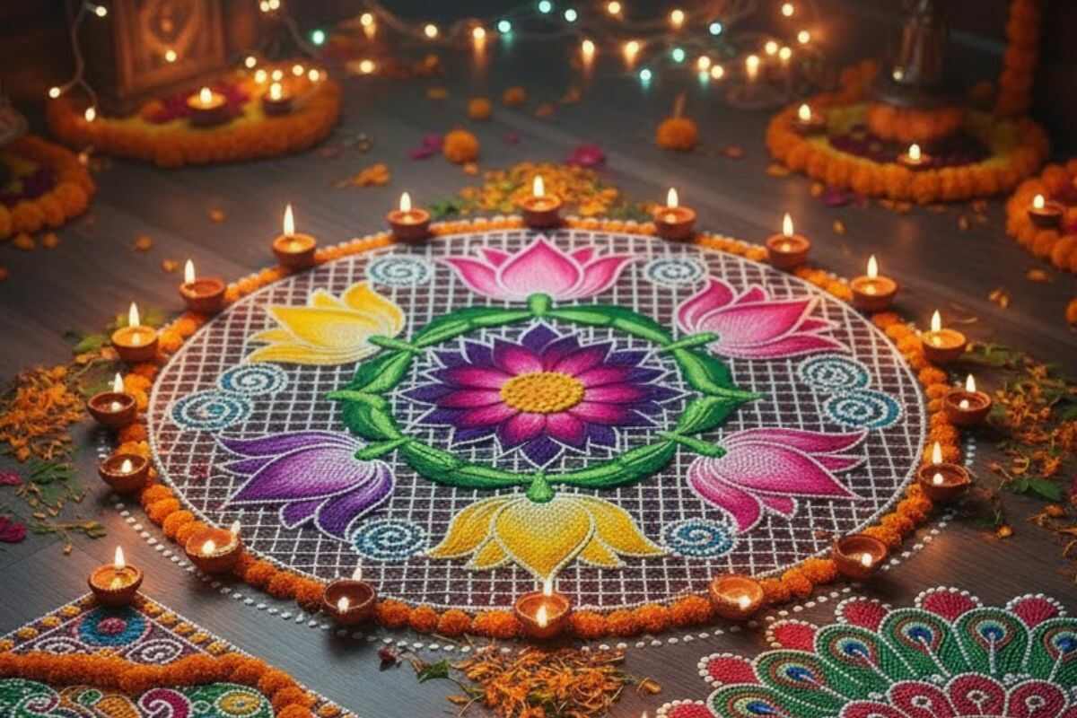 Flower and Dot Rangoli Design