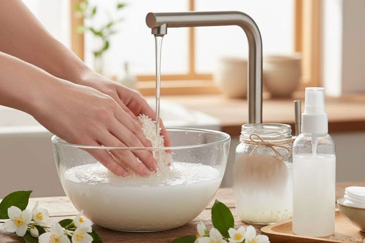 Process of making rice water for face