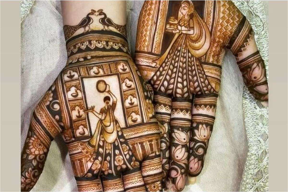 Latest-Karwa-Chauth-Mehndi-Designs :पोर्ट्रेट और लव स्टोरी डिजाइन