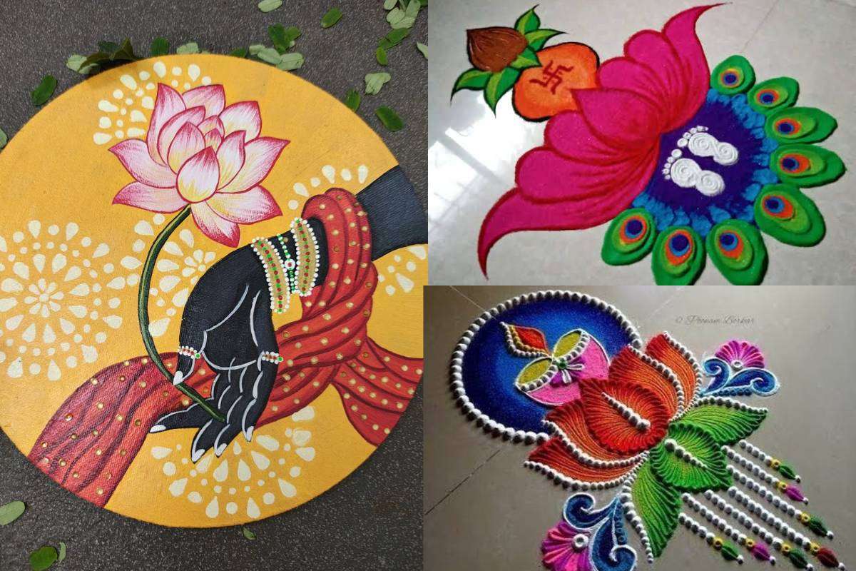 Easy Flower Rangoli Design for Tulsi Vivah