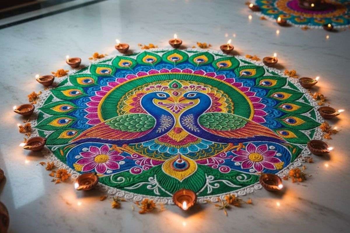 peacock rangoli desigen