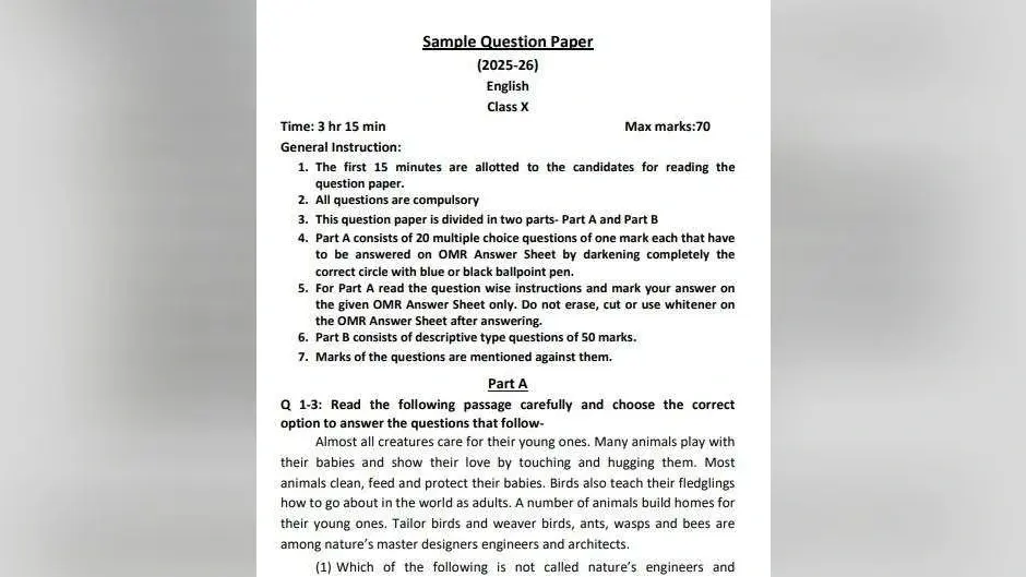 20 MCQ और 10 सवाल, 70 अंकों का होगा यूपी बोर्ड 10वीं इंग्लिश का पेपर