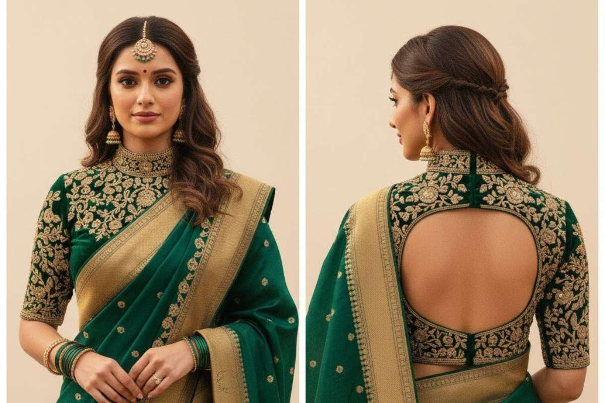 High Neck Velvet Blouse Design