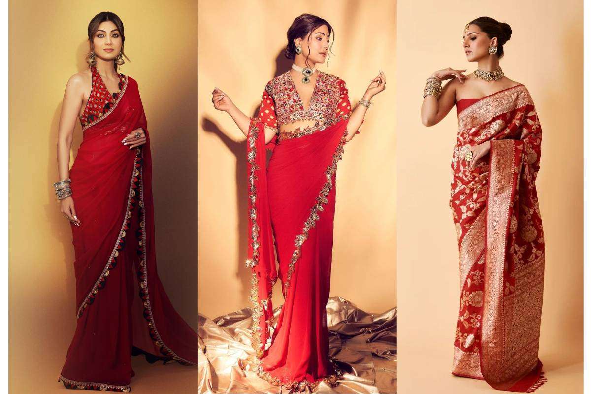 Red Saree Design: शादी की रस्मों में सबकी नज़रे होगी आप पर – देखें Shilpa Shetty, Hina Khan और Tara Sutaria के रेड साड़ी लुक
