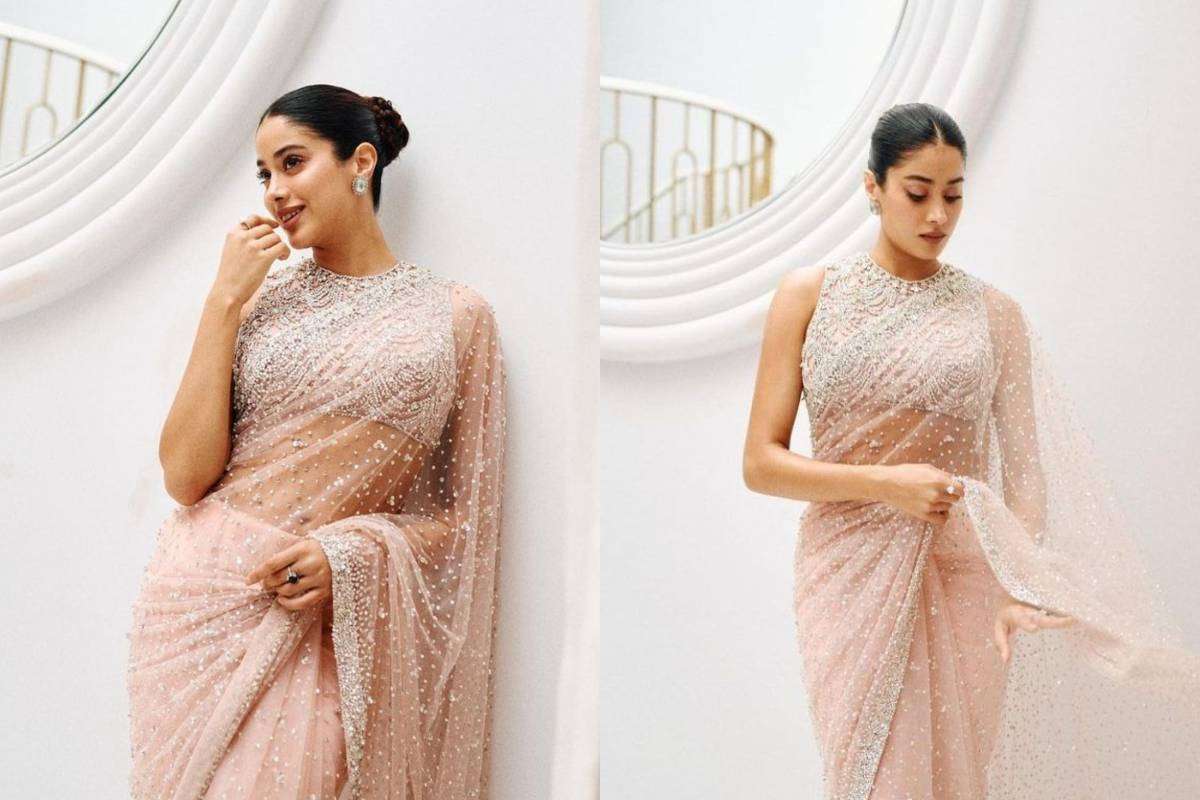 Necklace neck blouse design inspired by Janhvi Kapoor with statement neckline