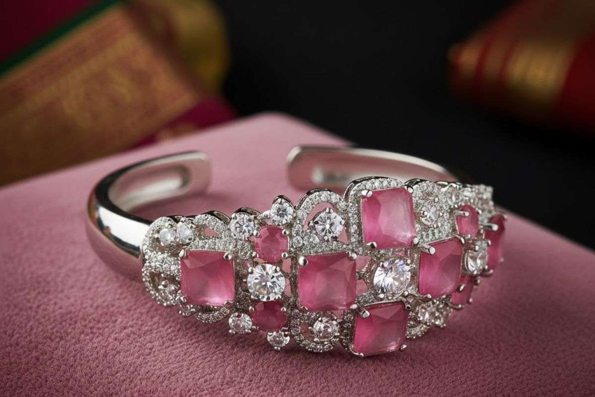 Pink Stone Open Bangle Bracelet 