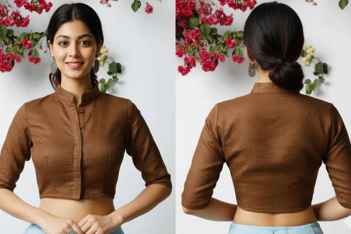 Stand Collar Blouse Design for Teacher