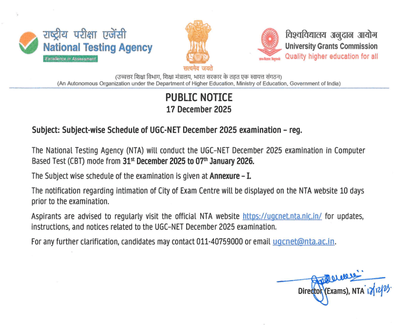 UGC NET 2025 Notice