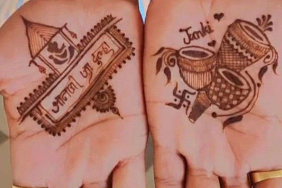 marige theme mehndi design for dulha (Image Source: Pinterest)