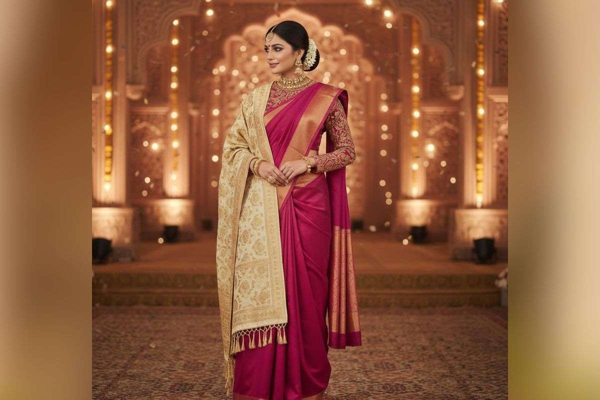 saree with full sleeve blouse