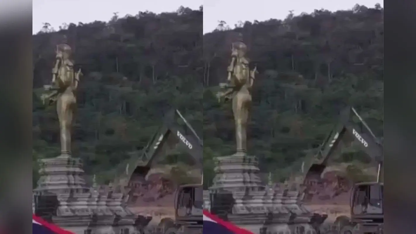 Thailand-Cambodia Conflict: थाई सेना ने गिराई भगवान विष्णु की मूर्ति, कंबोडिया भड़का, VIDEO के बाद भारत तक मचा बवाल