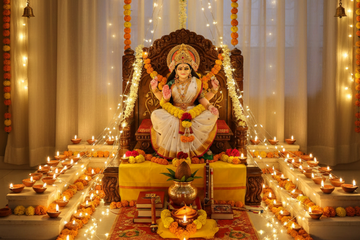 Diya and Light Decoration Ideas for Saraswati Puja