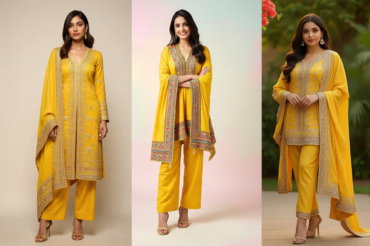 Embroidered Yellow Suit Design