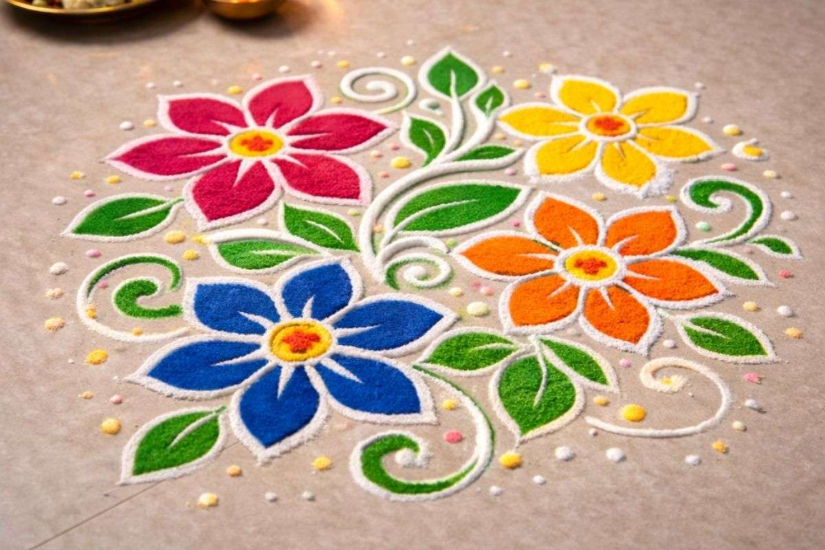 Freehand floral rangoli