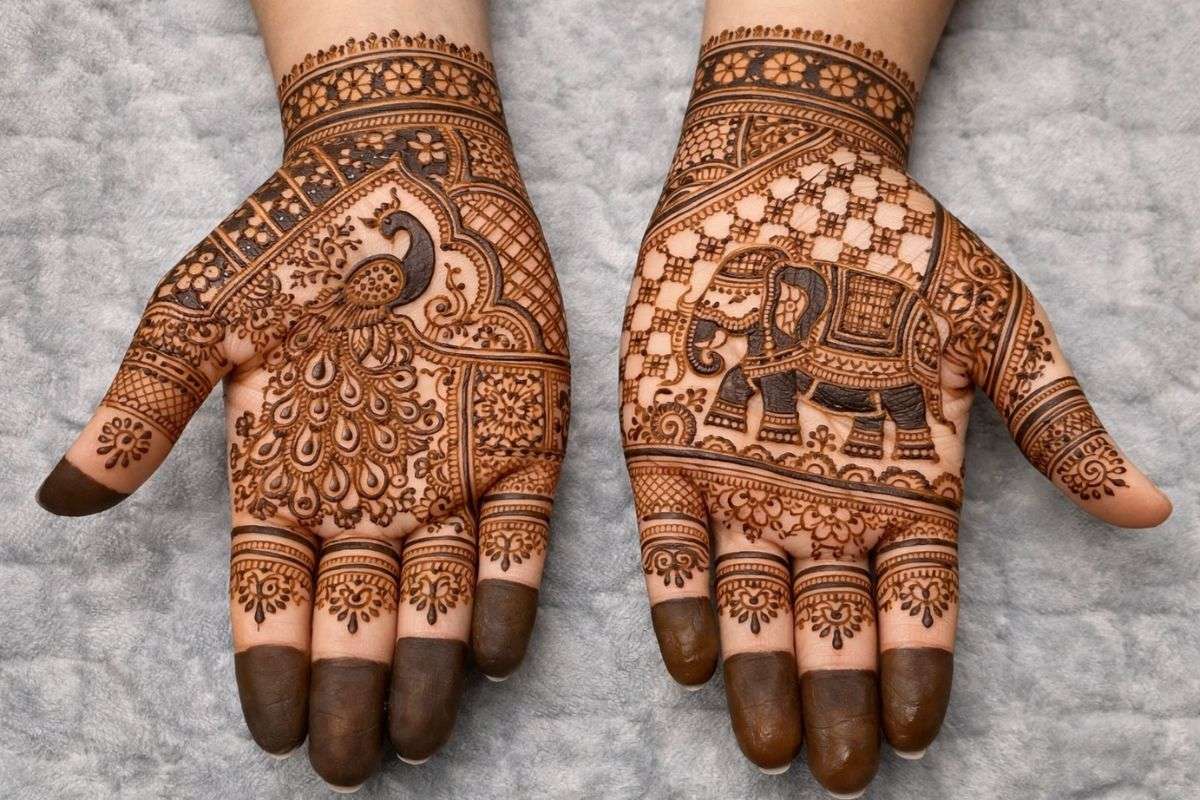 एआई सिंपल मोर-हाथी लोहड़ी मेहंदी डिजाइन
