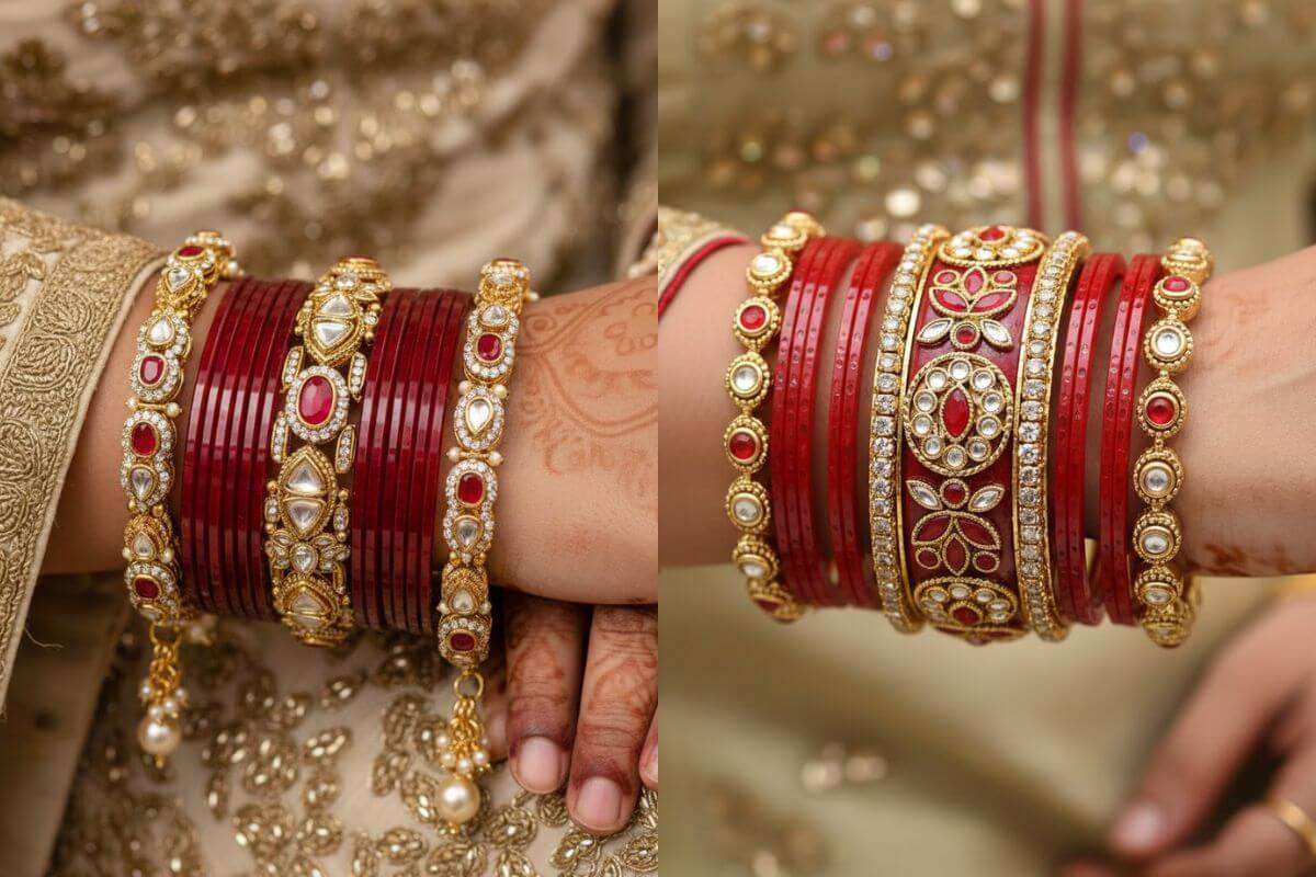 Red and stone Bangles Design