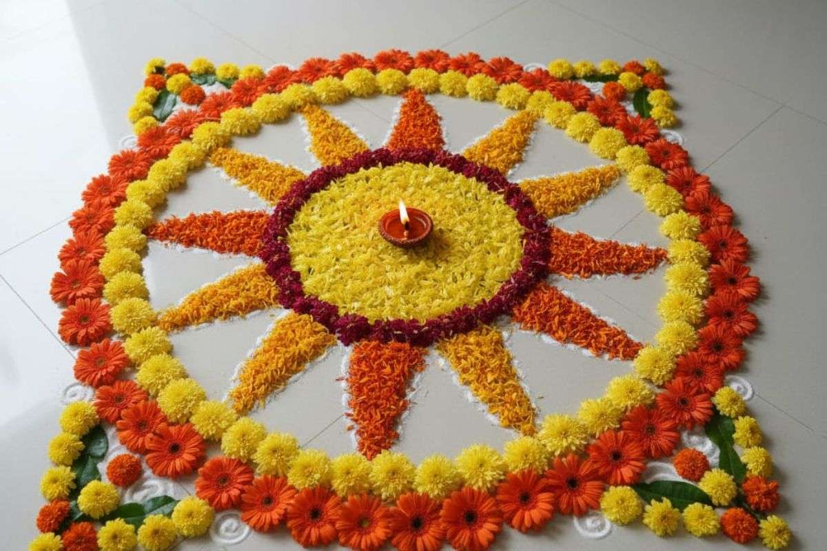 Sun and flower rangoli